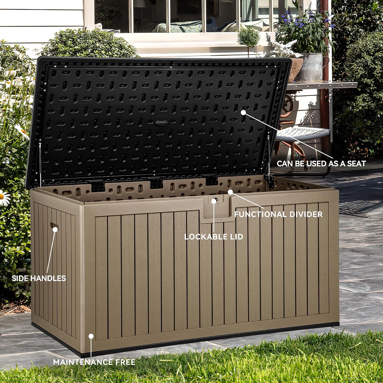 YITAHOME 260 Gallon Large Deck Box with Divider & Side Handles, Outdoor Double-Wall Storage for Patio Furniture Cushions, Garden Pool Accessories, Waterproof & Lockable
