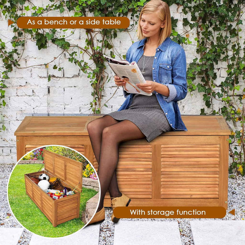 HAPPYGRILL 46 Gallon Acacia Wood Deck Box, Outdoor Storage Box Garden Tools Box Container for Patio Garden Garage