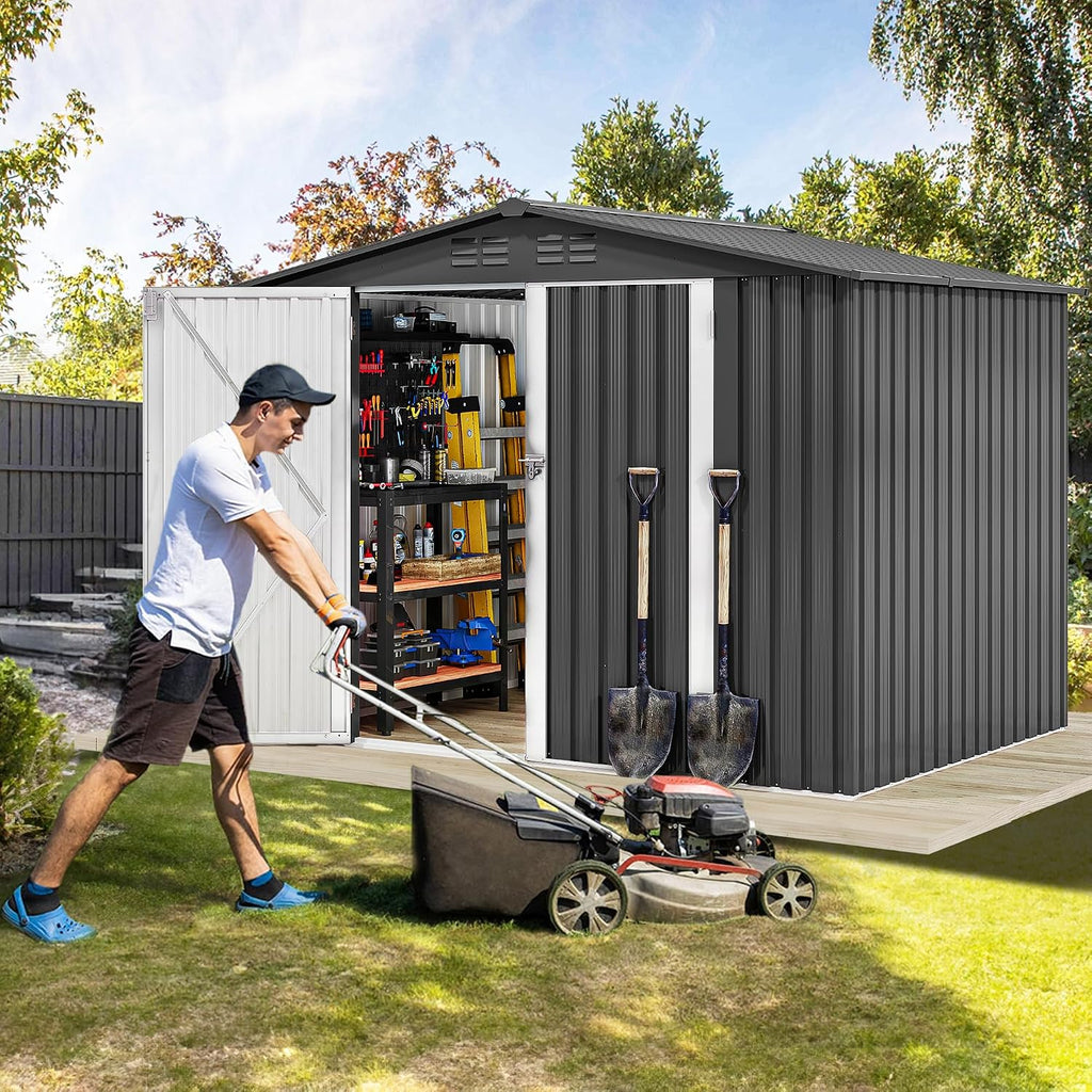 DWVO 7'x5' Large Metal Outdoor Storage Shed, Heavy Duty Tool Storage Sheds for Backyard Patio Lawn - Ideal for Bicycles, Garden Tools, and Lawn Equipment, Easy-to-Assemble, Dark Gray
