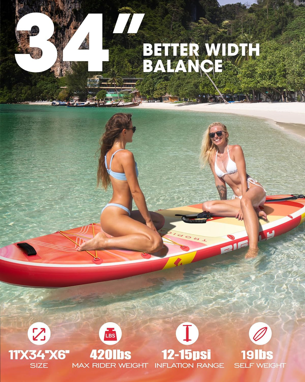 Bigfly Inflatable Stand Up Paddle Board 11'*34'*6', Blow Up Paddle Board for Adults,with Detachable Fins, Pump, Floating Paddle, Safety Leash,Backpack