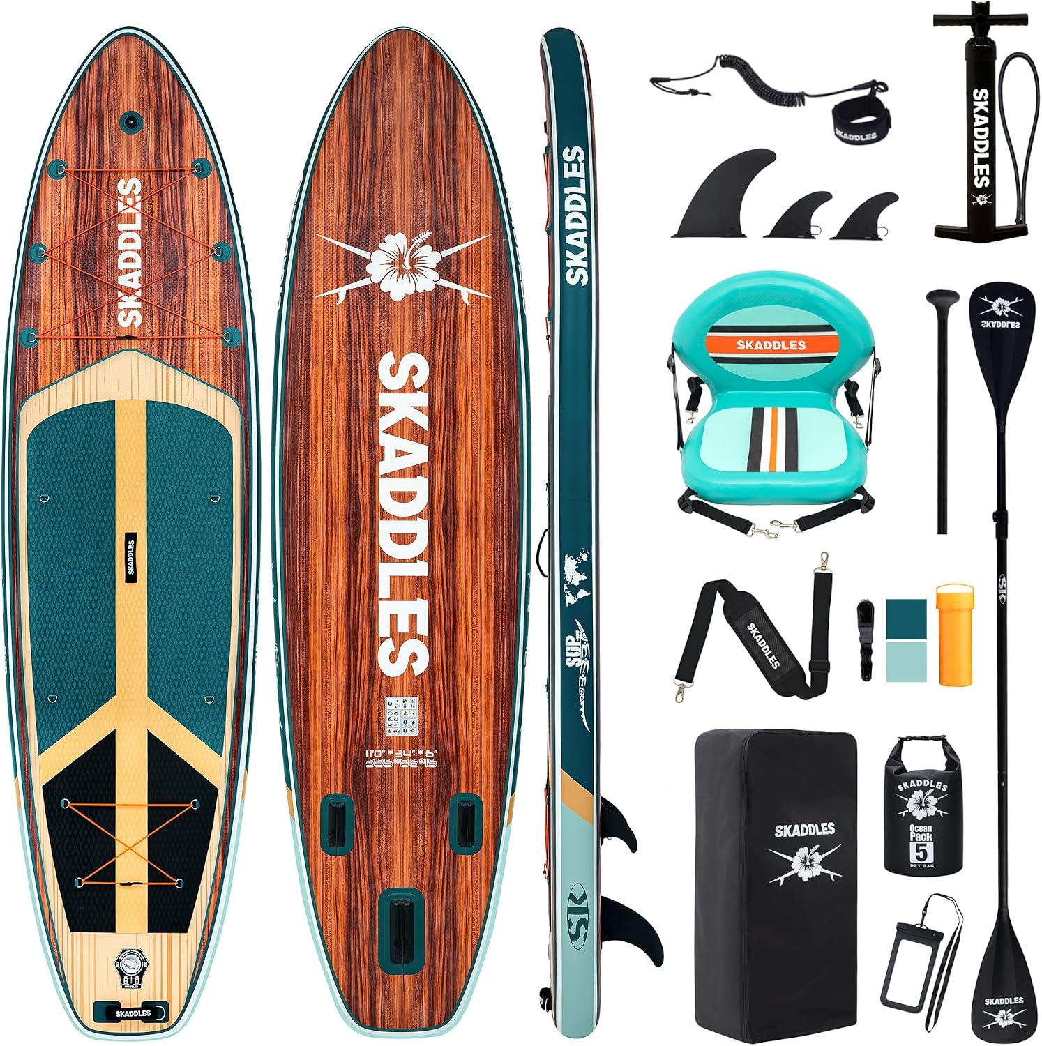 11' Inflatable Stand Up Paddle Board – Extra Wide SUP for Adults & Kids of All Skill Levels, Stable Paddleboard with Pump, Fins, Backpack, Accessories & Waterproof Phone Pouch