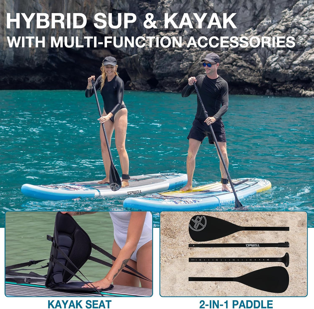 UPWELL 10'6'/11'/11'6' Inflatable Paddle Board, Stand Up Paddlboard for Youth & Adults, Stable Design, Premium SUP Accessories, Backpack, Leash, Hand Pump, Fins