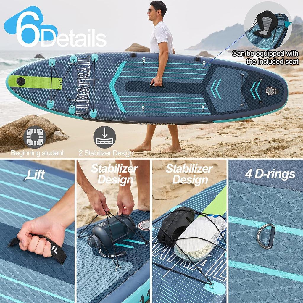 【11'×34'】 Extra Long/Extra Wide Premium Inflatable Stand Up Paddle Board (SUP) – Portable & Lightweight for Yoga, Surfing, Family Fun | Complete Kit with Paddle, Pump, Bag | Durable Design