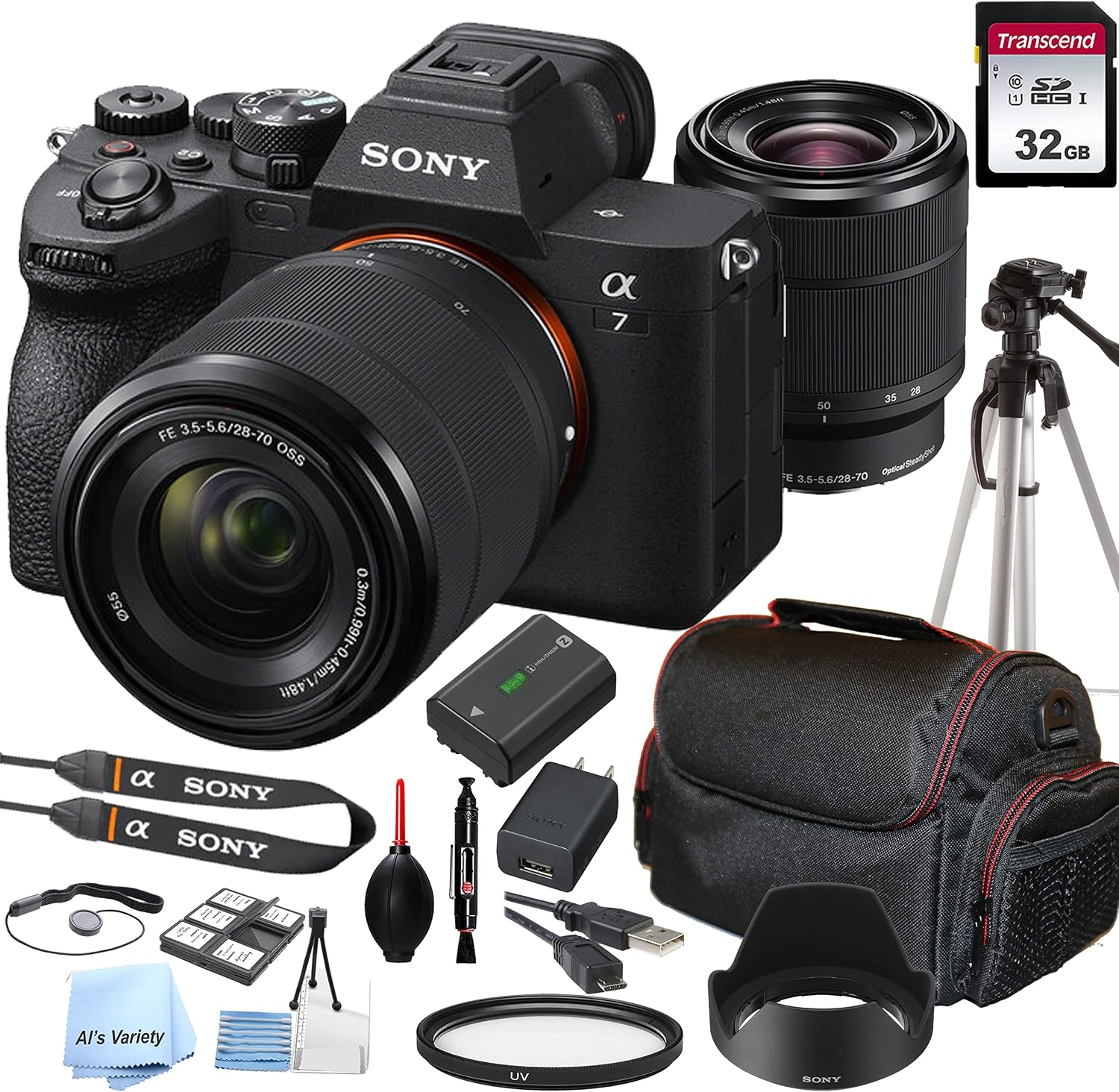 Sony a7 IV Mirrorless Digital Camera with 28-70mm Lens, 32GB Card, Tripod, Case, and More (21pc Bundle) (Renewed)