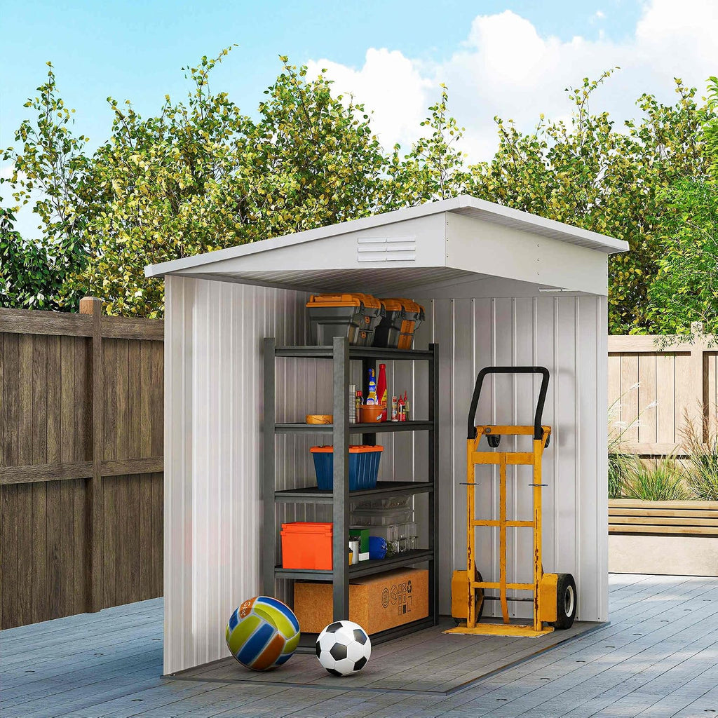 Outsunny 4' x 8' Metal Outdoor Storage Shed, Lean to Storage Shed, Garden Tool Storage House with Lockable Door and 2 Air Vents for Backyard, Patio, Lawn, Light Gray