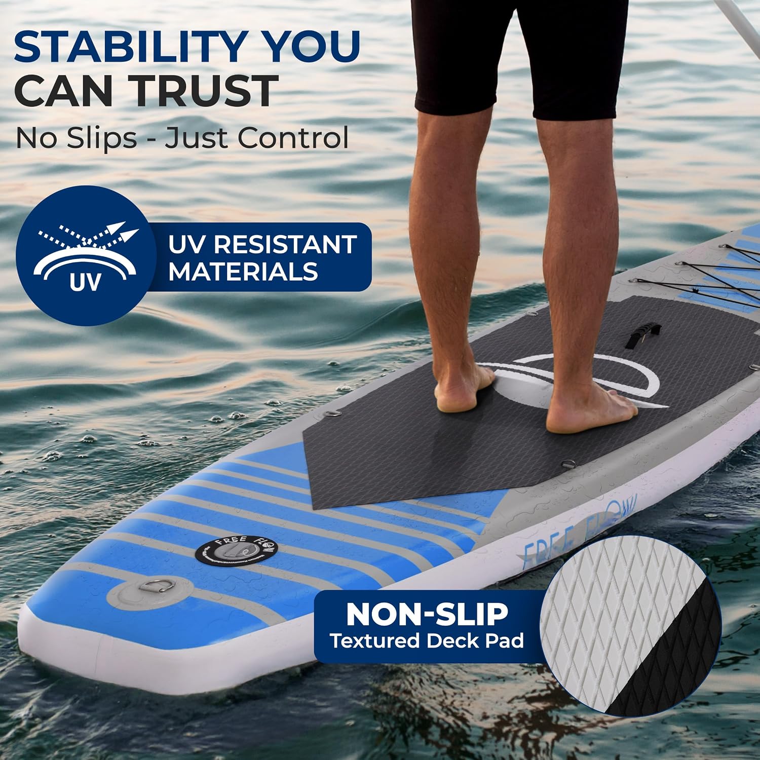 SereneLife Inflatable Stand Up Paddle Board - Wide Stable Design, Non-Slip Deck for Adults & Youth with Premium Paddle Board Accessories: Carry Bag, Dual Action Pump, Paddle, Ankle Leash