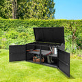 Giantex Rattan Deck Box Outdoor&Indoor 88 Gallon Wicker Storage Bench W/Separate Storage Shelf, Openable Door, Steel Fram, Tools Storage for Patio,Garden, Balcony, Porch, Yard Storage Box (Black)