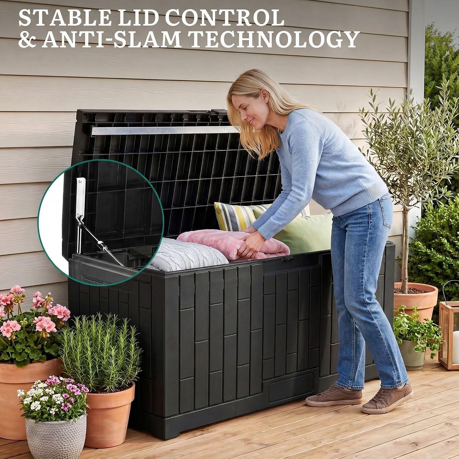 YITAHOME 120 Gallon Large Deck Box, 53'L x 22.7'W x 25.5'H Resin Outdoor Storage Box with Slide-Locking Lid for Patio Cushions, Garden Tools, Pool Supplies, Easy Assembly, Waterproof Lockable, Black