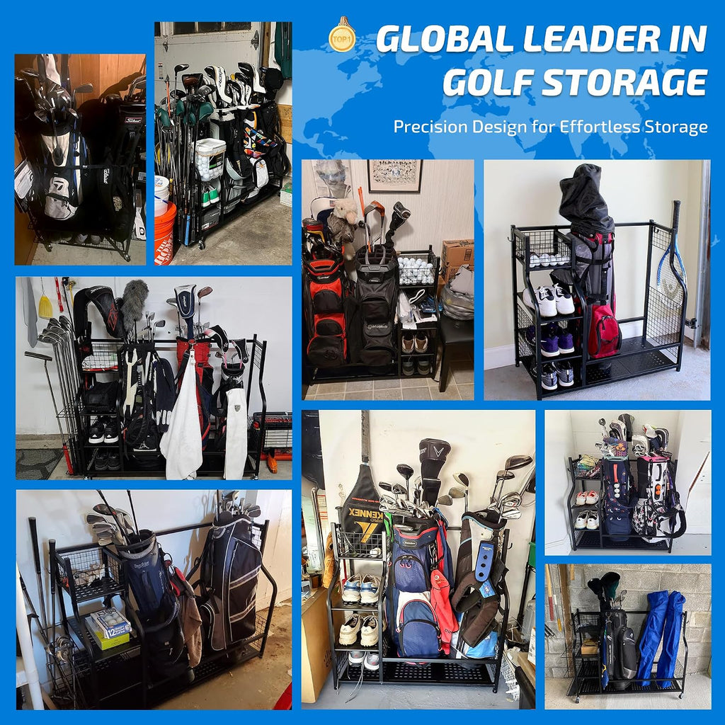 PLKOW Golf Bag Storage Garage Organizer, Extra Large Size Golf Bag Storage Stand and Golf Equipment Rack for Garage,Shed, Basement