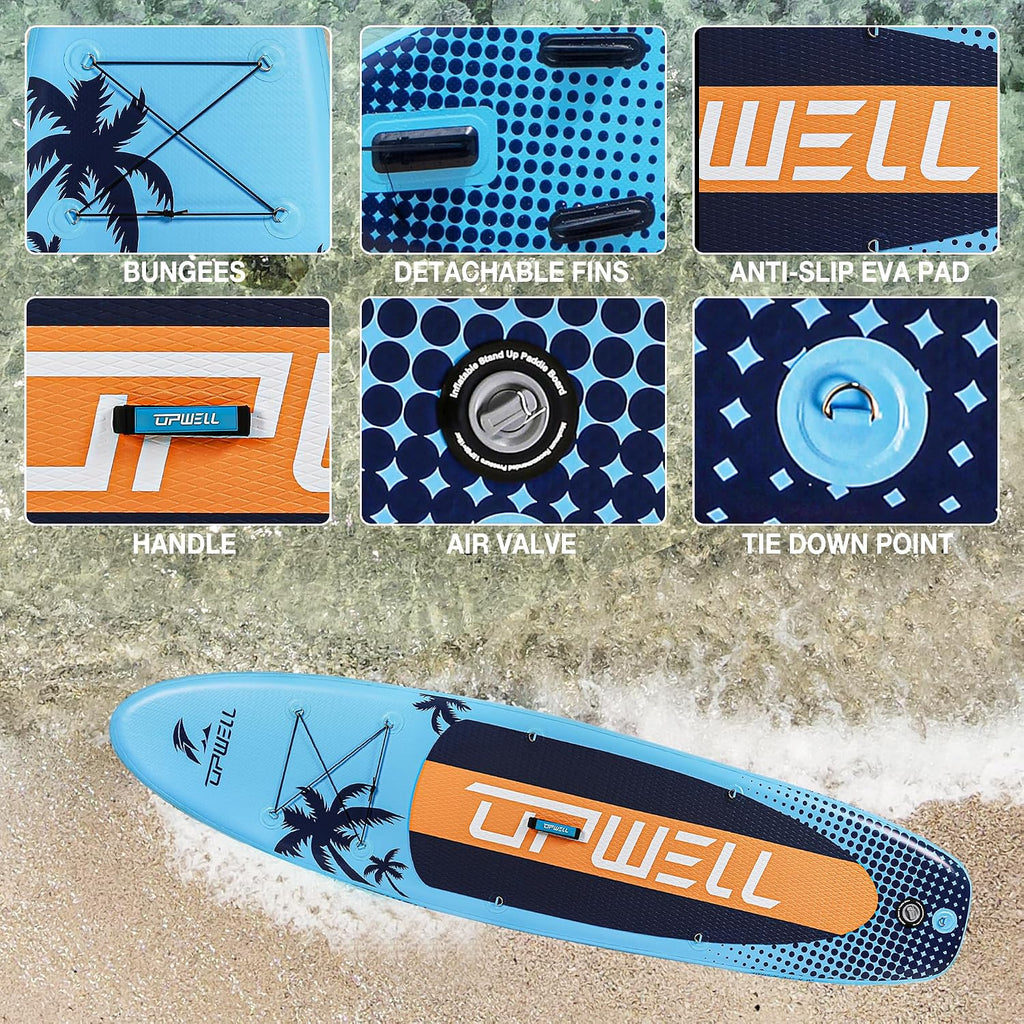 UPWELL 10'6'/11'/11'6' Inflatable Paddle Board, Stand Up Paddlboard for Youth & Adults, Stable Design, Premium SUP Accessories, Backpack, Leash, Hand Pump, Fins