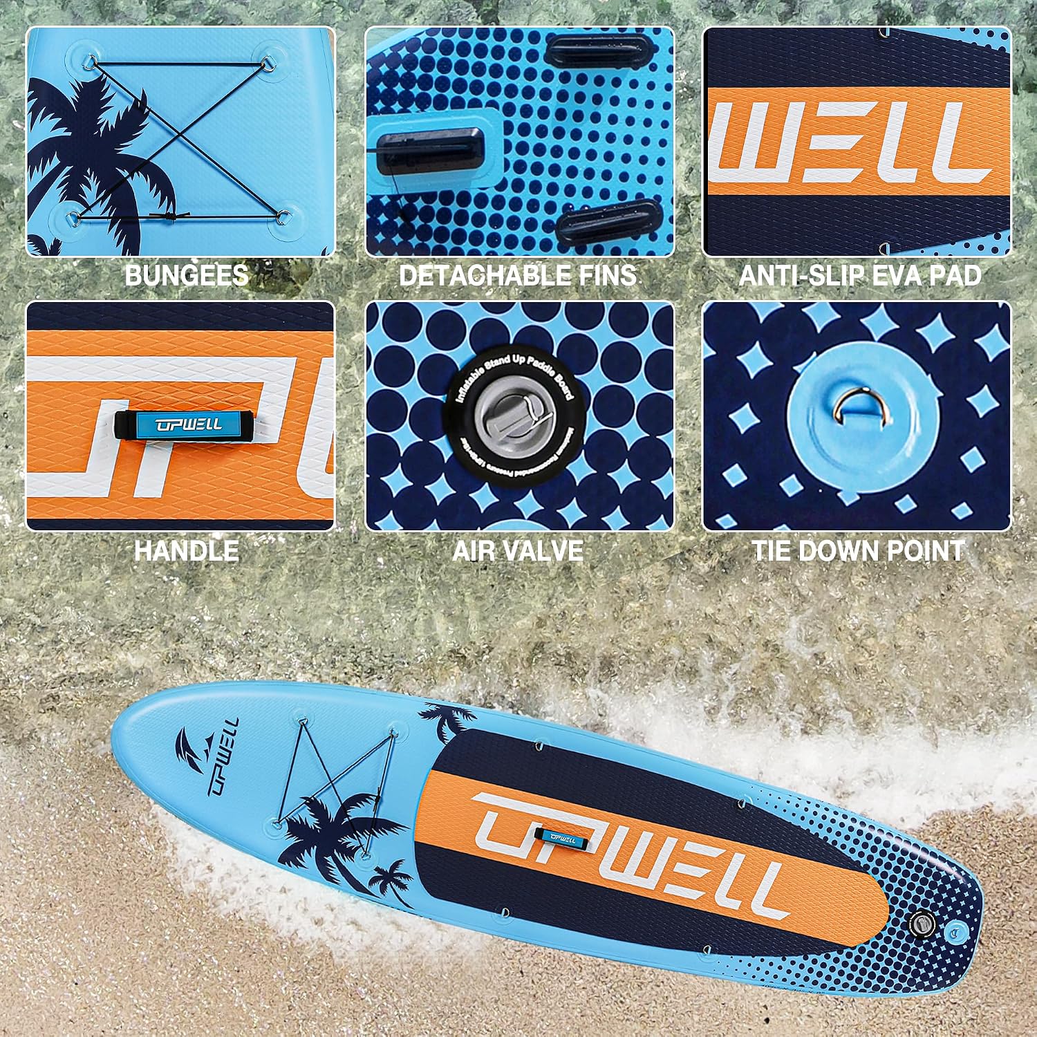 UPWELL 10'6'/11'/11'6' Inflatable Paddle Board, Stand Up Paddlboard for Youth & Adults, Stable Design, Premium SUP Accessories, Backpack, Leash, Hand Pump, Fins