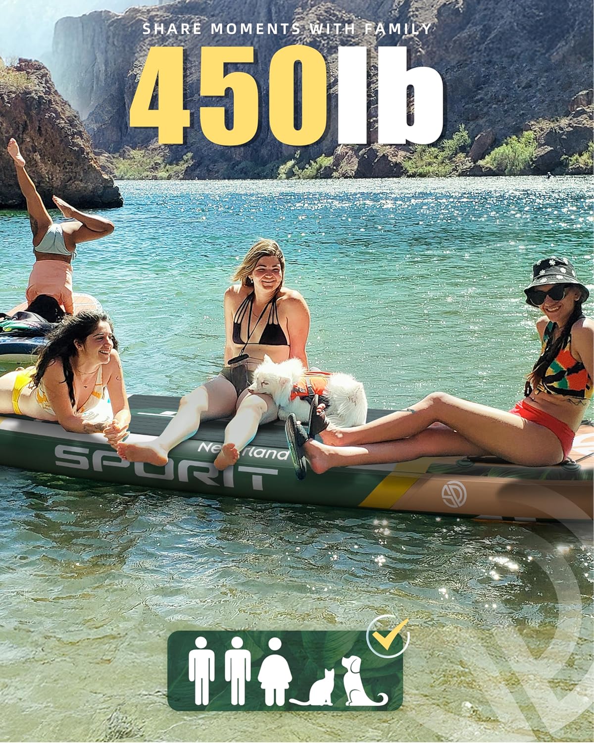 11'6×35' Super Wide Inflatable Stand Up Paddle Board, Ultra Stable SUP Board for Adults, 450lb Capacity with Shoulder Strap, 100L Backpack, Removable US Fin, Floating Paddle, Safety Leash
