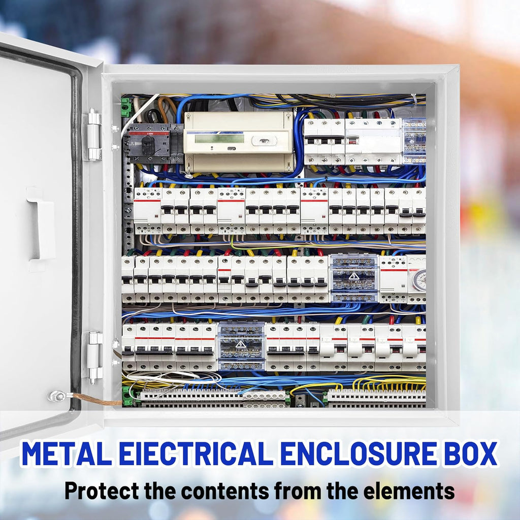 Outdoor Electrical Box 24 x 20 x 8''D NEMA 4X Enclosure Steel Box, Waterproof & Dustproof Outdoor/Indoor Lockable Electrical Junction Box, with Mounting Plate