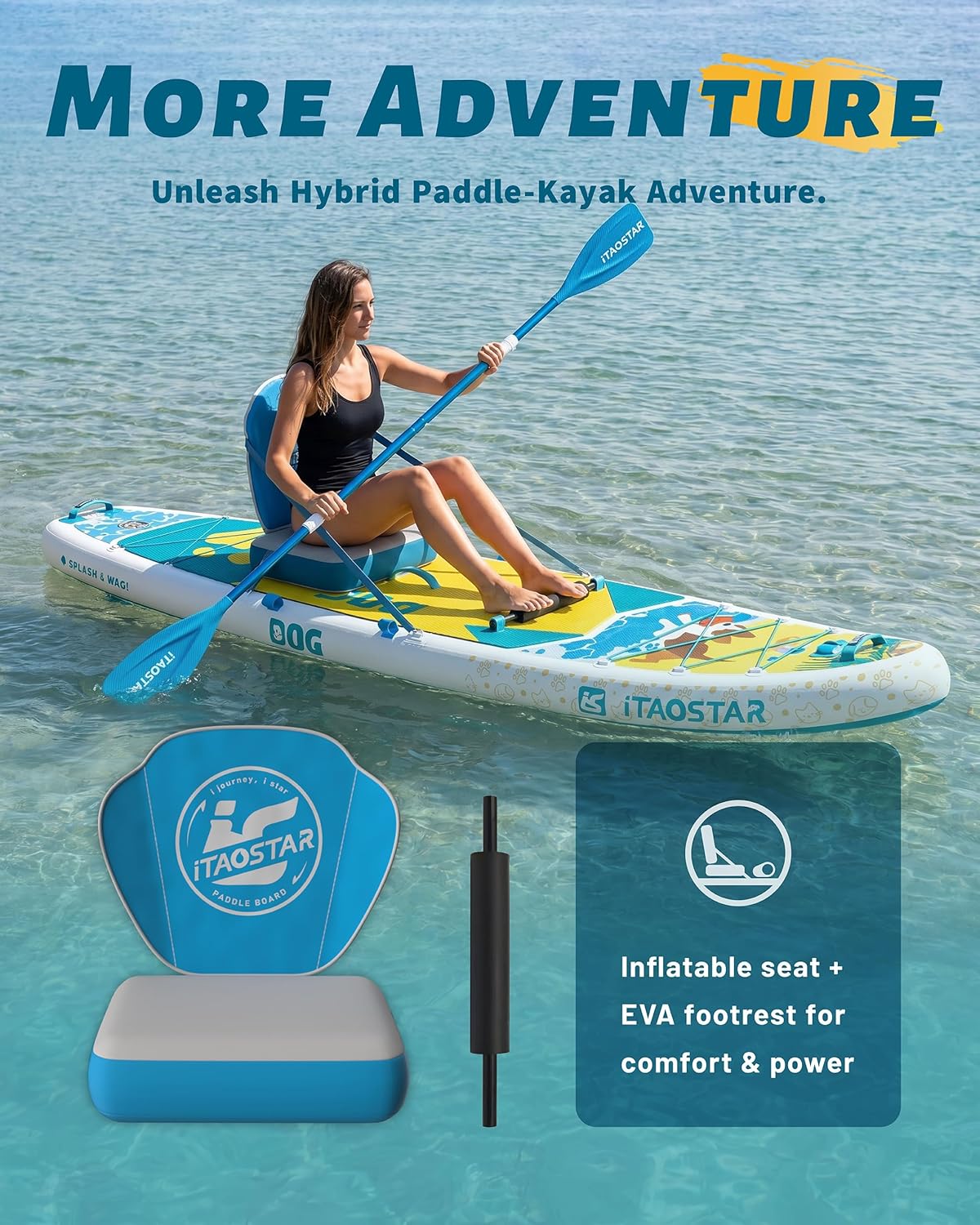 iTAOSTAR Pets 8'×29' / 11'×35' / 11'6'×34'/11'×34' Inflatable Paddle Board, One-Stop Premium SUP Accessories, Extra Wide Paddle Board for More Balance, Tailored Fins for More Fun