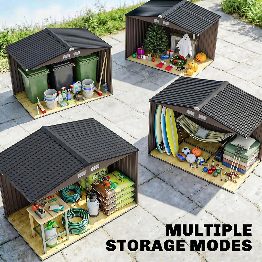 Outsunny 9' x 6' Outdoor Storage Shed, Garden Tool Metal Shed with Foundation Kit, Double Lockable Door, Air Vents and Sloping Roof, for Backyard, Patio, Lawn, Brown