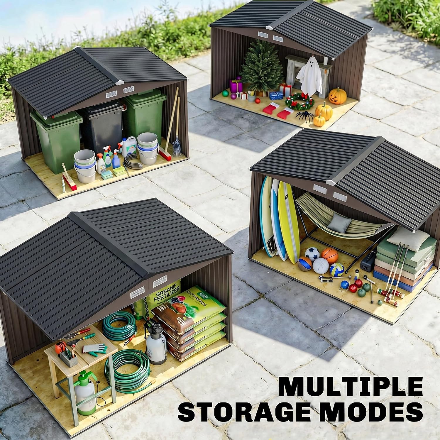 Outsunny 9' x 6' Outdoor Storage Shed, Garden Tool Metal Shed with Foundation Kit, Double Lockable Door, Air Vents and Sloping Roof, for Backyard, Patio, Lawn, Brown