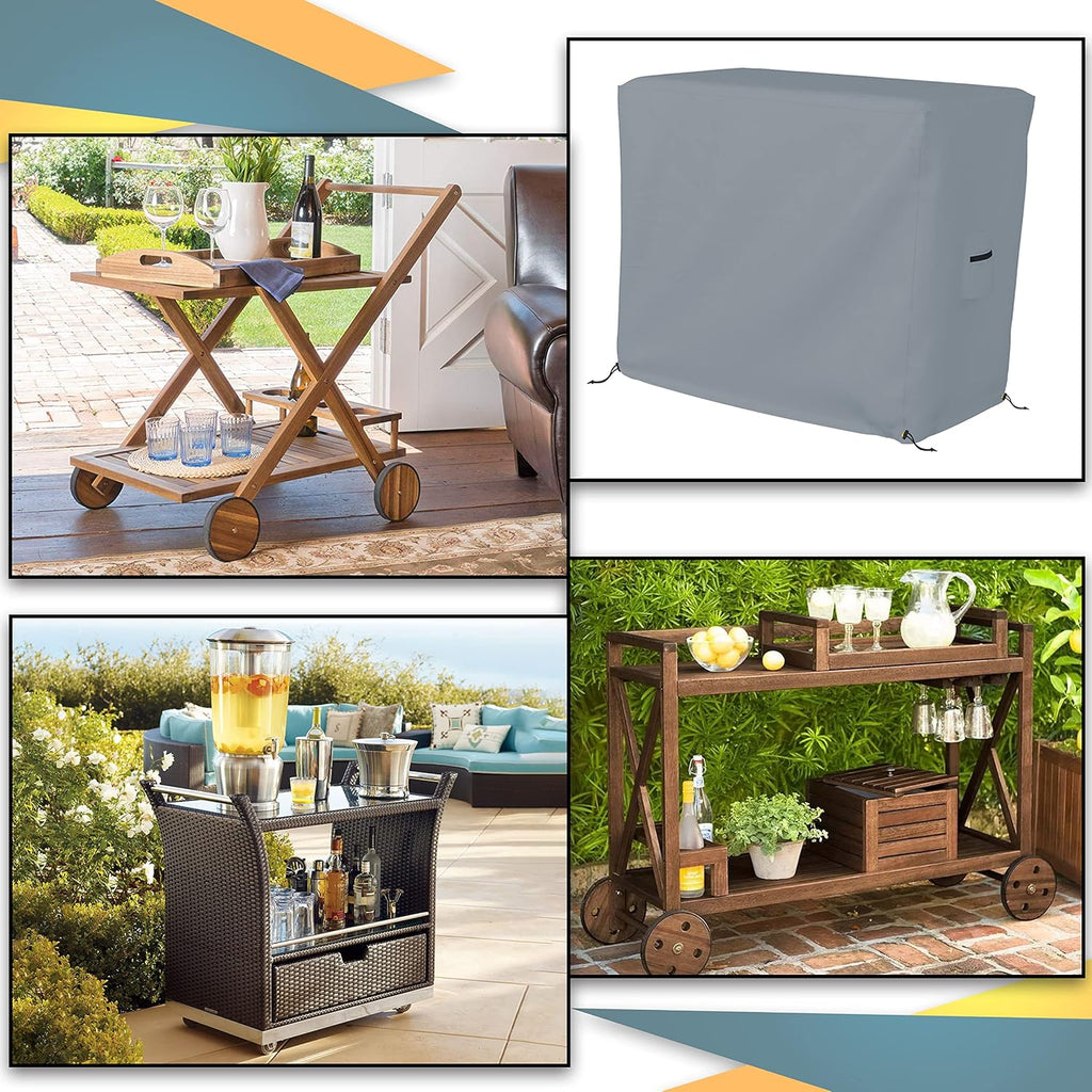 Bar Cart Cover 18 Oz Waterproof 100% Weather Resistant cart Cover with Air Pockets & Drawstring for Sung Fit (34'(H) x 50'(W) x 30'(D), Grey)