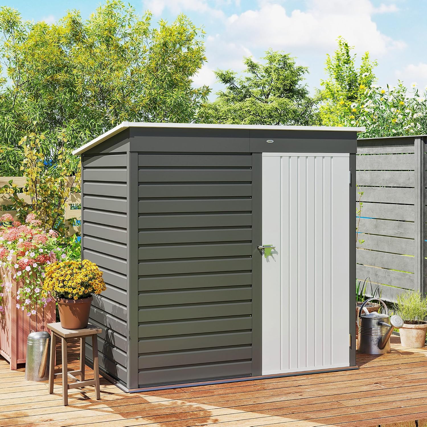 Outsunny 6' x 4' Outdoor Storage Shed, Easy to Assemble, Metal Garden Tool Shed with Lockable Door and Gloves for Backyard Garden Patio Lawn, Light Gray