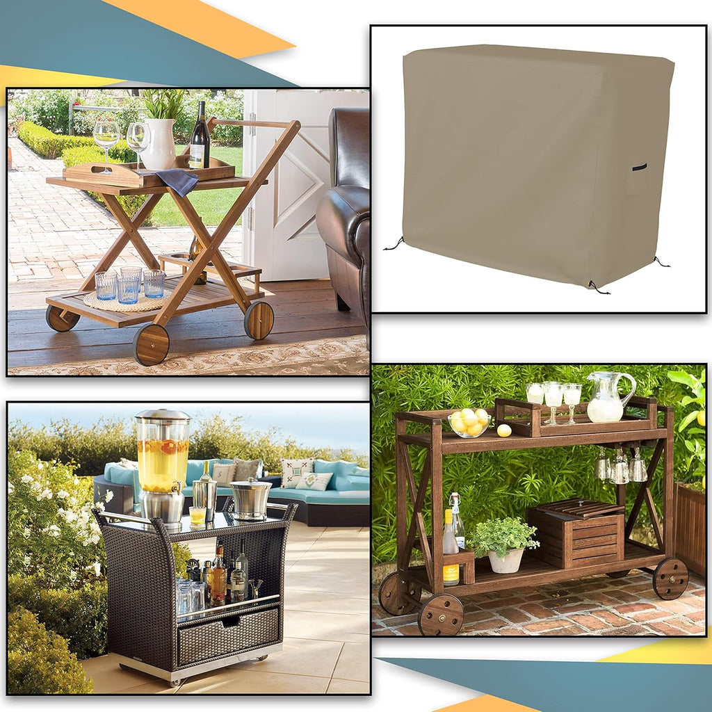 Bar Cart Cover 12 Oz Waterproof 100% Weather Resistant cart Cover with Air Pockets and Drawstring for Sung Fit (34' H x 50' W x 30' D), Beige