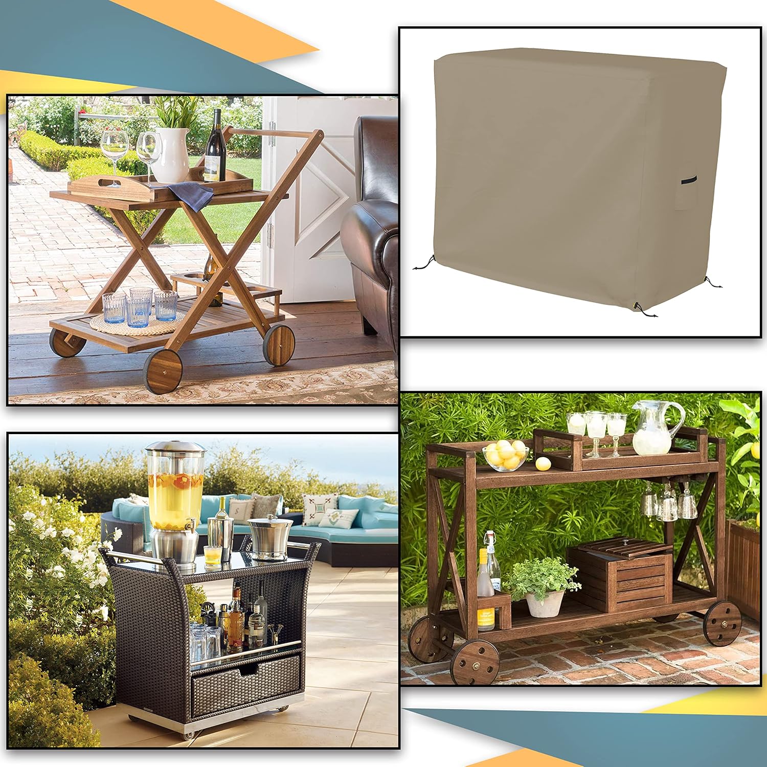 Bar Cart Cover 12 Oz Waterproof 100% Weather Resistant cart Cover with Air Pockets and Drawstring for Sung Fit (34' H x 50' W x 30' D), Beige
