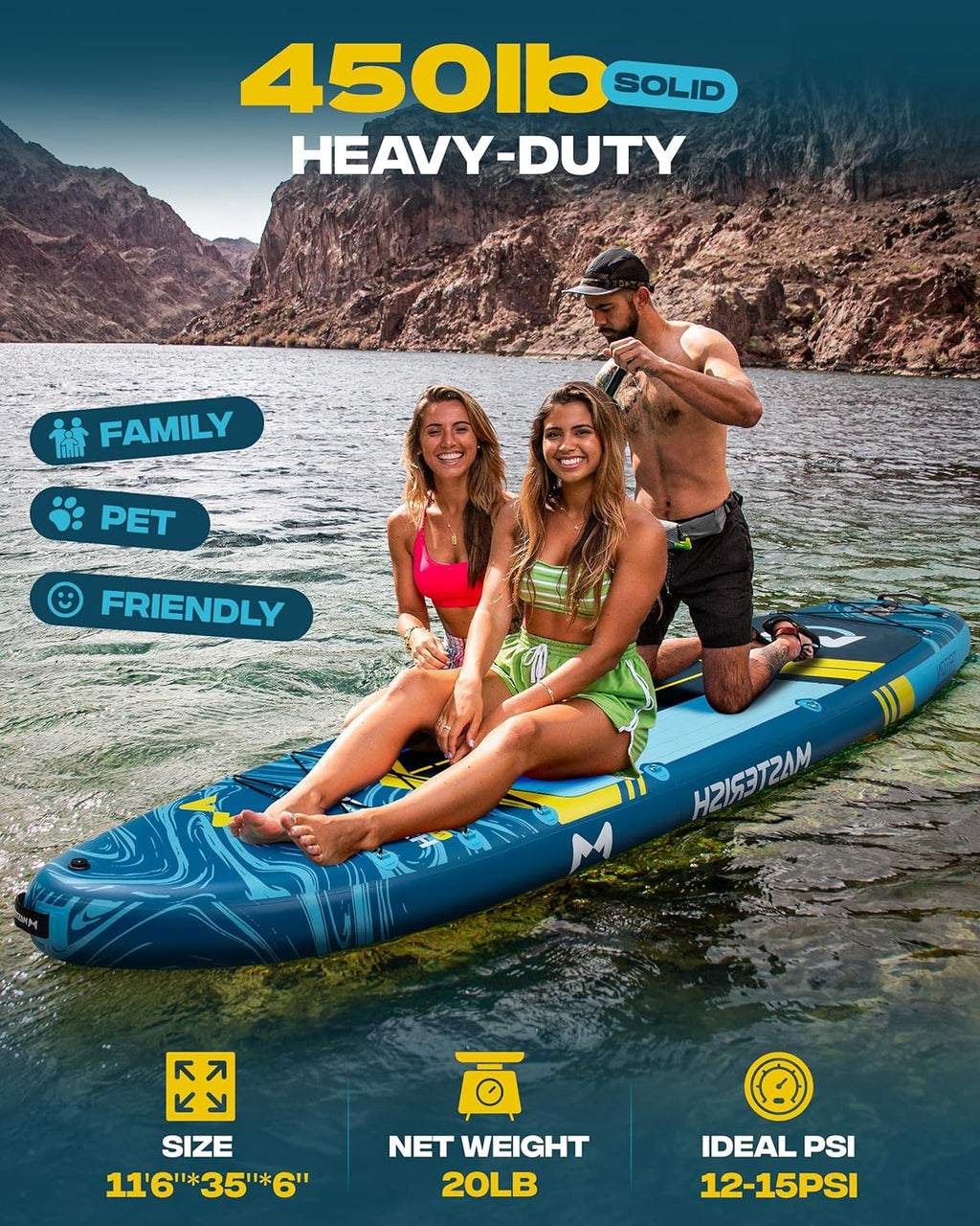 Extra Wide Inflatable Paddle Board 11'6 x 35'' x 6'', 450 LB High Weight Capacity SUP, Wide Stable Stand Up Paddle Board for Heavy People, Family & 2/3 Person, XL All-Around Paddleboard