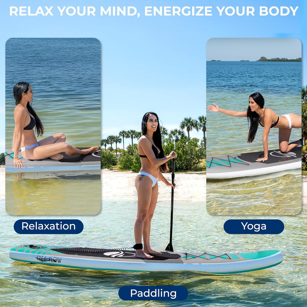 SereneLife Inflatable Stand Up Paddle Board with Premium SUP Accessories - Wide Stable Design with Non-Slip EVA Deck Pad