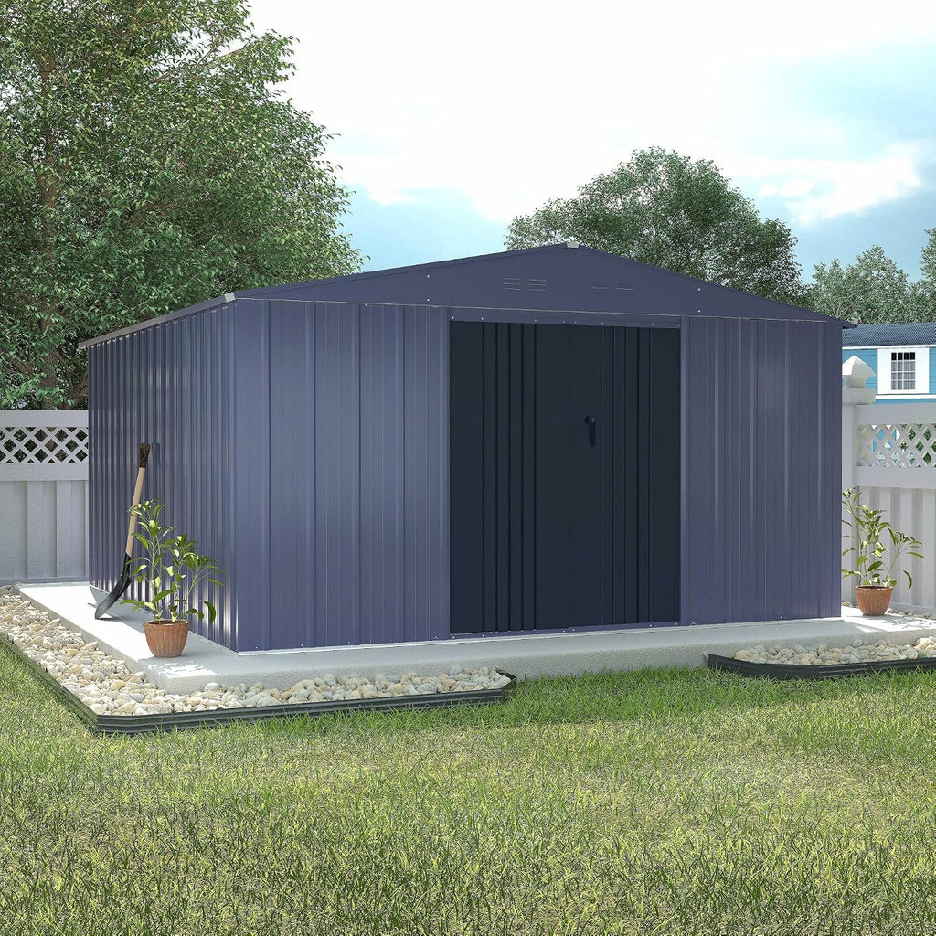 MUPATER Storage Shed 10' x12' for Outdoor, Metal Shed Kit with Lockable Doors and Vents, Patio Tool Shed House for Backyard, Garden, Lawn, Grey