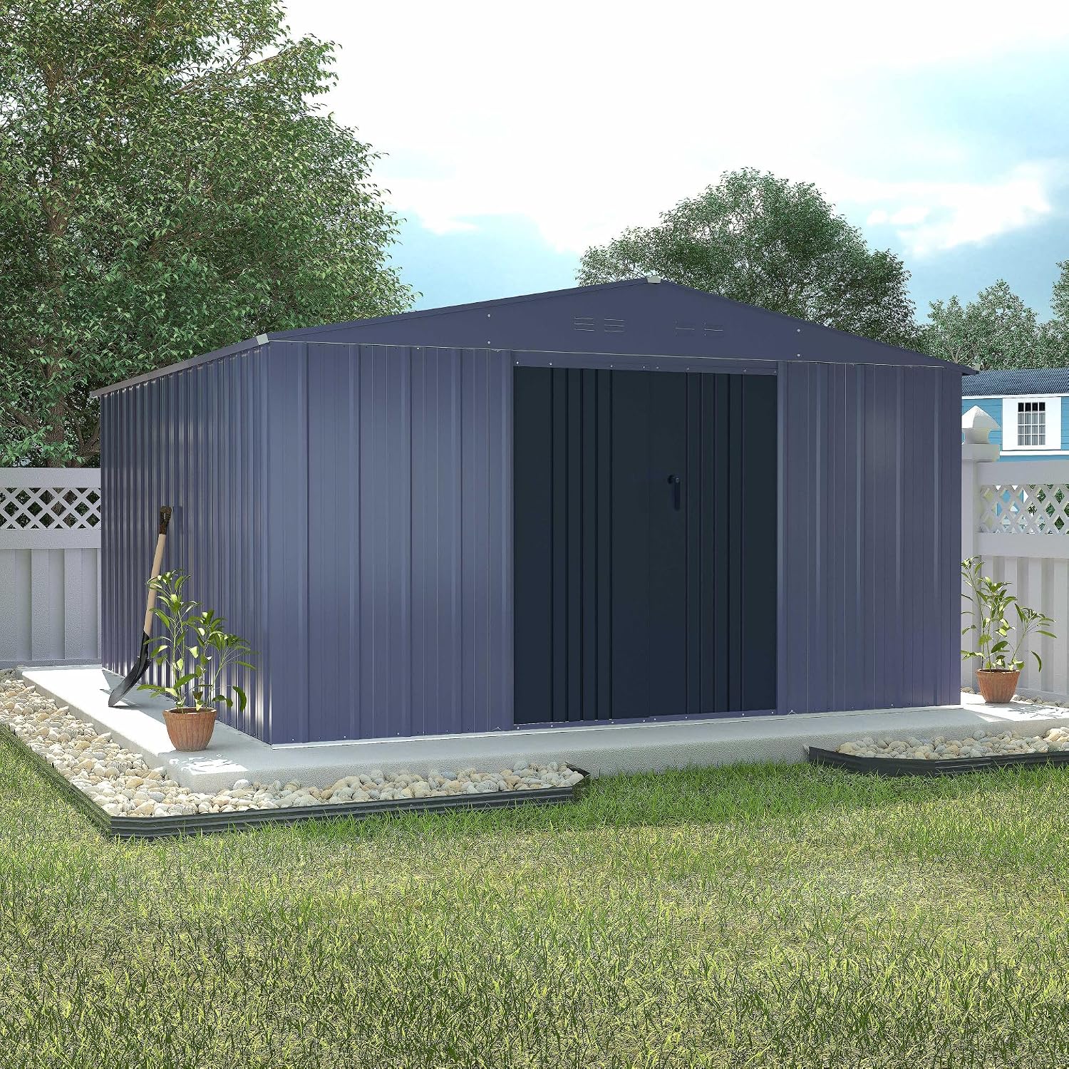 MUPATER Storage Shed 10' x12' for Outdoor, Metal Shed Kit with Lockable Doors and Vents, Patio Tool Shed House for Backyard, Garden, Lawn, Grey