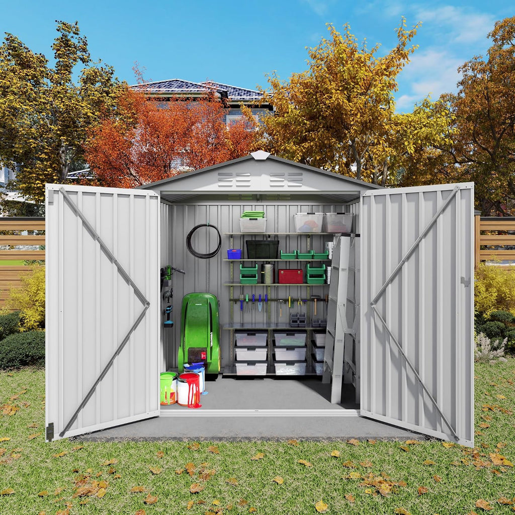 6x3.5 FT Outdoor Storage Shed, Small Metal Garden Shed with Window, Outside Tool Sheds with Lockable Hinged Doors, Waterproof Storage Building with 4 Air Vents for Backyard, Patio, Lawn, White