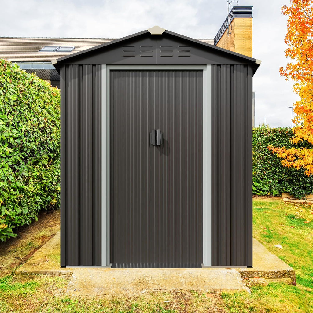 JY QAQA 5x3 FT Metal Outdoor Garden Storage Shed,Waterproof Metal Garden Sheds with Window and Lockable Double Door,Weather Resistant Steel Tool Storage House Shed forPatio,Lawn