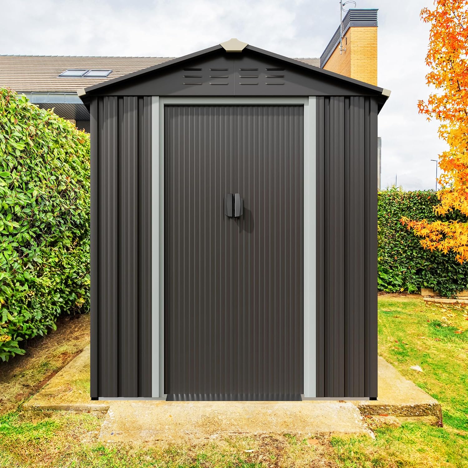 JY QAQA 5x3 FT Metal Outdoor Garden Storage Shed,Waterproof Metal Garden Sheds with Window and Lockable Double Door,Weather Resistant Steel Tool Storage House Shed forPatio,Lawn