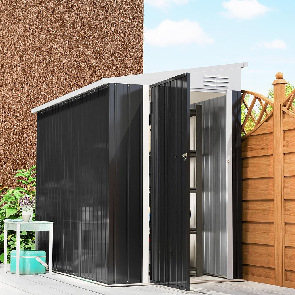 Outsunny 4' x 7.7' Metal Outdoor Storage Shed, Lean to Storage Shed, Garden Tool Storage House with Lockable Door and 2 Air Vents for Backyard, Patio, Lawn, Dark Gray