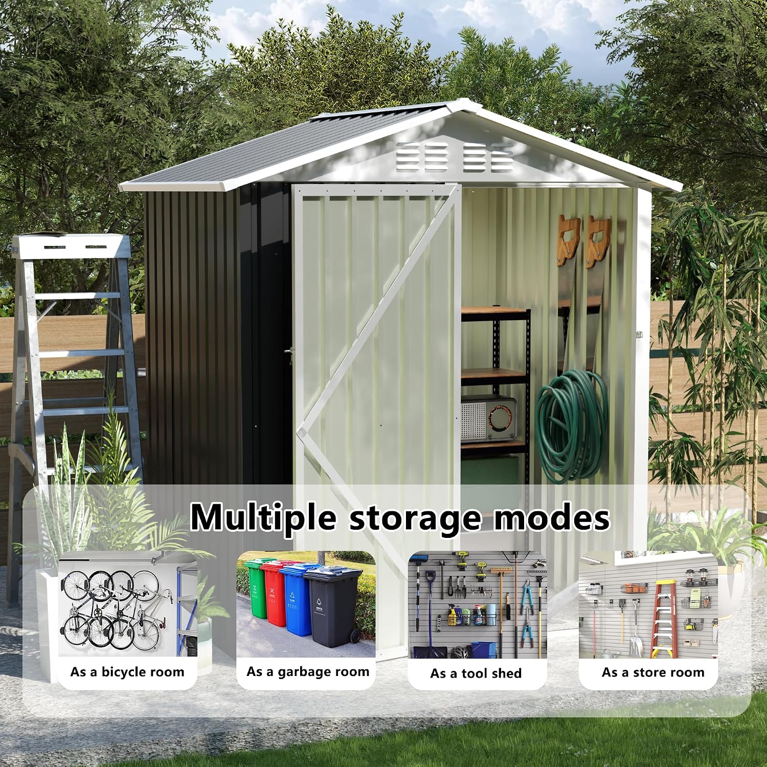 YOPTO 5.4x4.27 FT Outdoor Storage Shed, Metal Garden Tool Shed with Sloping Roof and Lockable Doors for Backyard Garden Patio Lawn, Grey