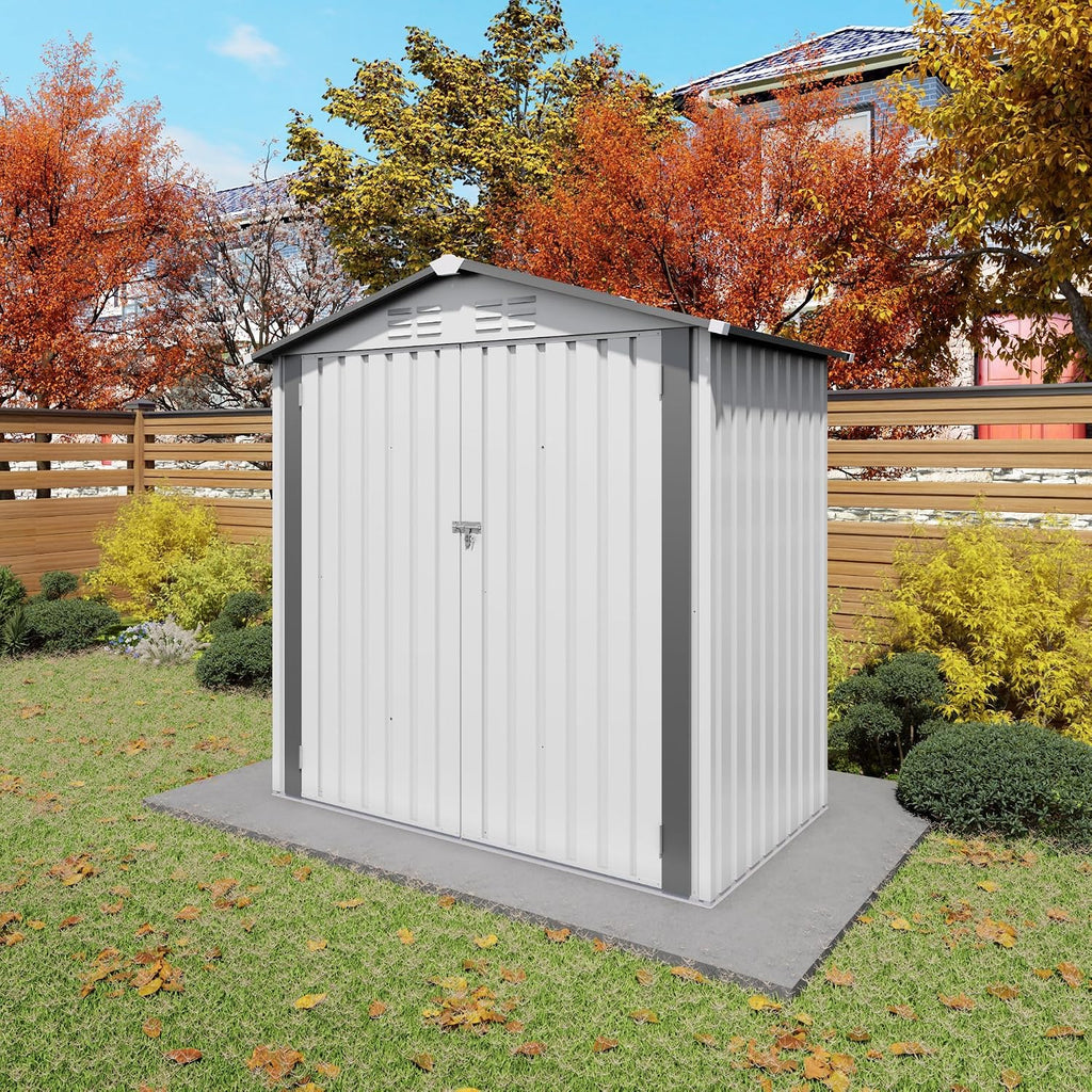 6x3.5 FT Outdoor Storage Shed, Small Metal Garden Shed with Window, Outside Tool Sheds with Lockable Hinged Doors, Waterproof Storage Building with 4 Air Vents for Backyard, Patio, Lawn, White