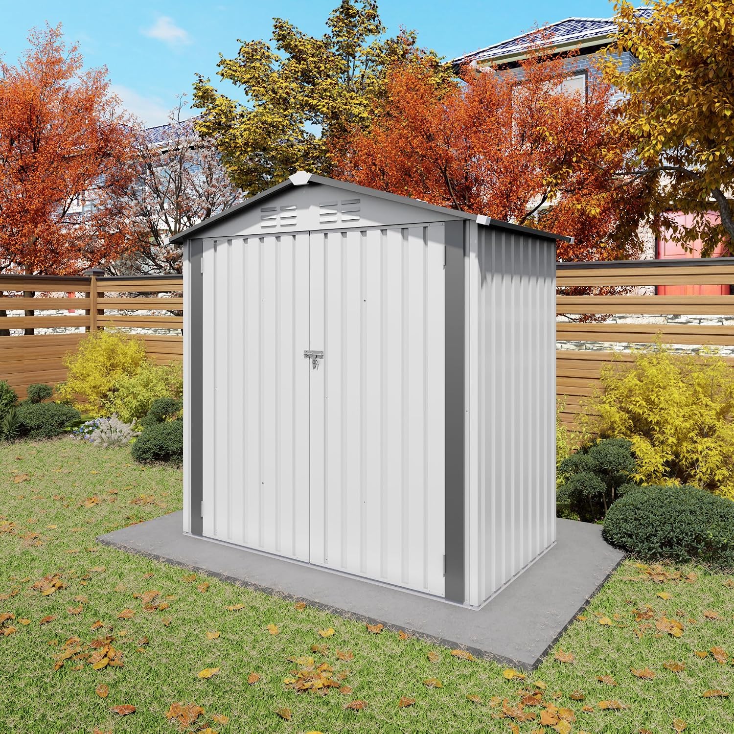 6x3.5 FT Outdoor Storage Shed, Small Metal Garden Shed with Window, Outside Tool Sheds with Lockable Hinged Doors, Waterproof Storage Building with 4 Air Vents for Backyard, Patio, Lawn, White