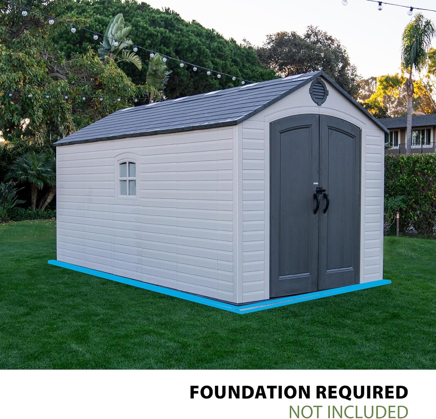 Lifetime Outdoor Storage Shed, 8x15 Ft, Desert Sand, Resin Backyard Tool Shed with Lockable Doors and Weather-Resistant Panels