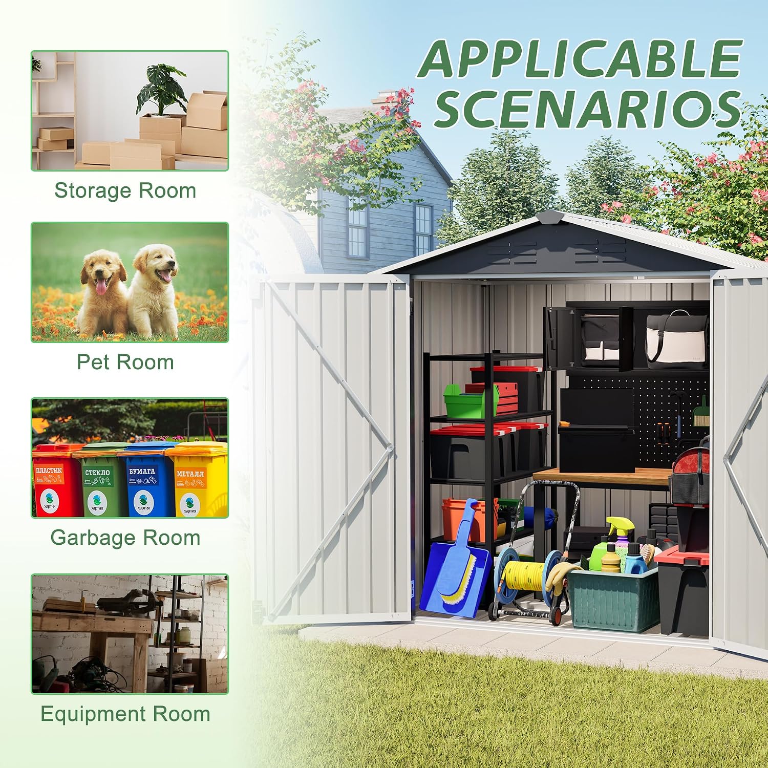 4×6 Ft Metal Outdoor Storage Shed with Floor Base, 0.25mm Galvanized Steel Metal Garden Shed Waterproof with Lockable Door for Backyard, Patio, Garden, Dark Grey