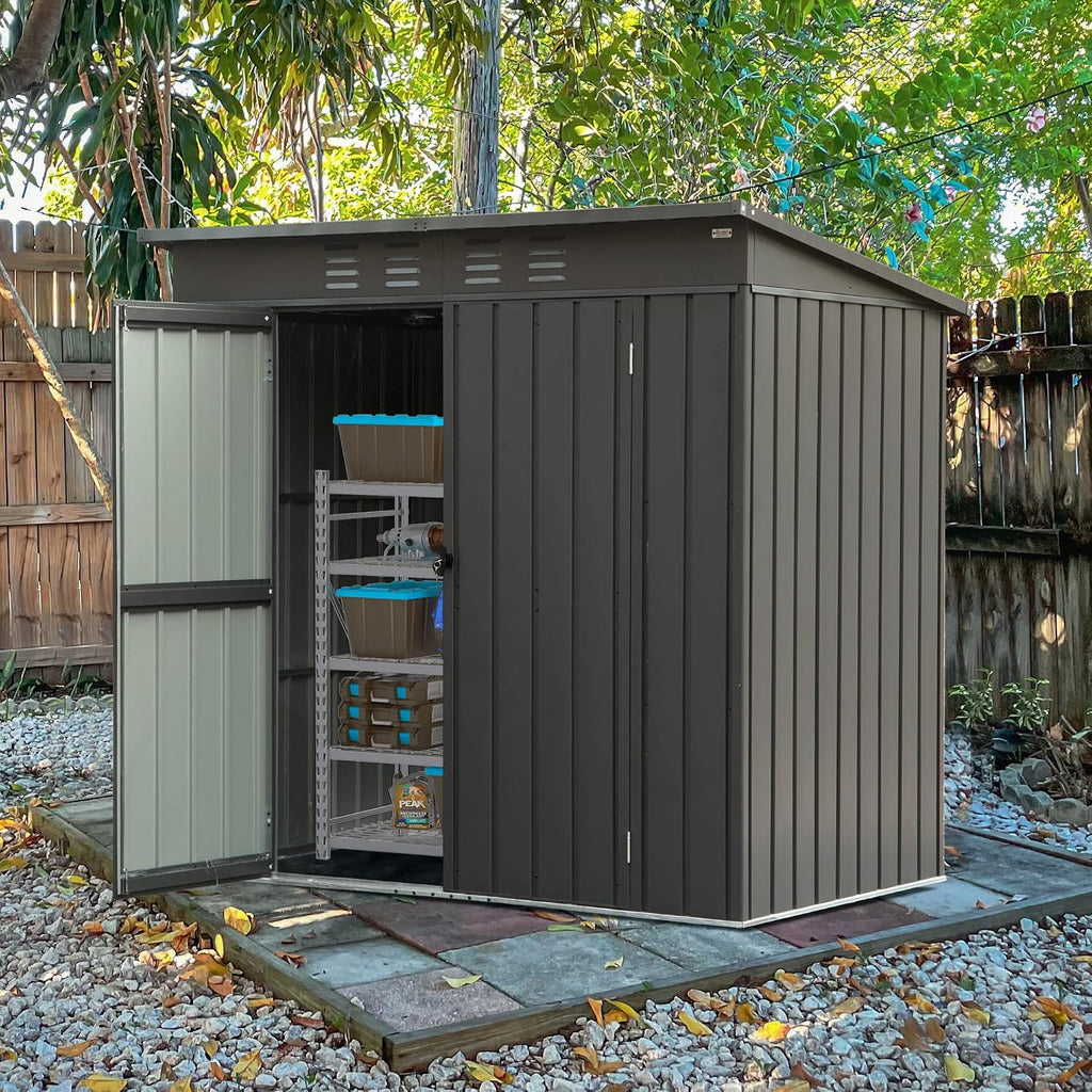 Domi Outdoor 5' x 3' Storage Shed, Metal Sheds Tool Storage Slope Roof with Lockable Door & Air Vents, Outdoor Galvanized Steel Sheds for Backyard,Garden,Patio,Lawn