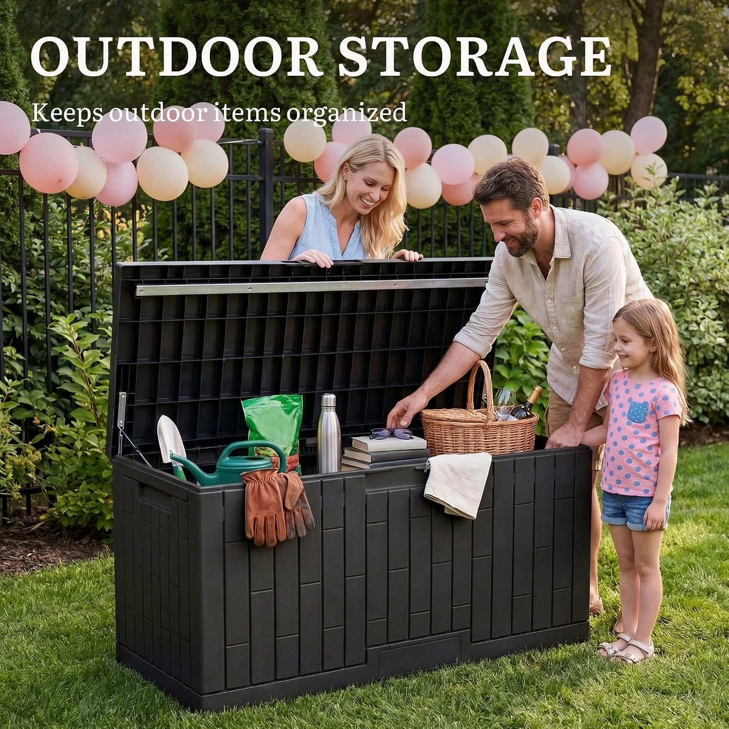 YITAHOME Large Deck Box 120 Gallon Resin Outdoor Storage Box with Slide-Locking Lid, Patio Storage Bin and Bench Seat for Outdoor Pillows, Garden Tools and Pool Supplies, Waterproof Lockable, Black