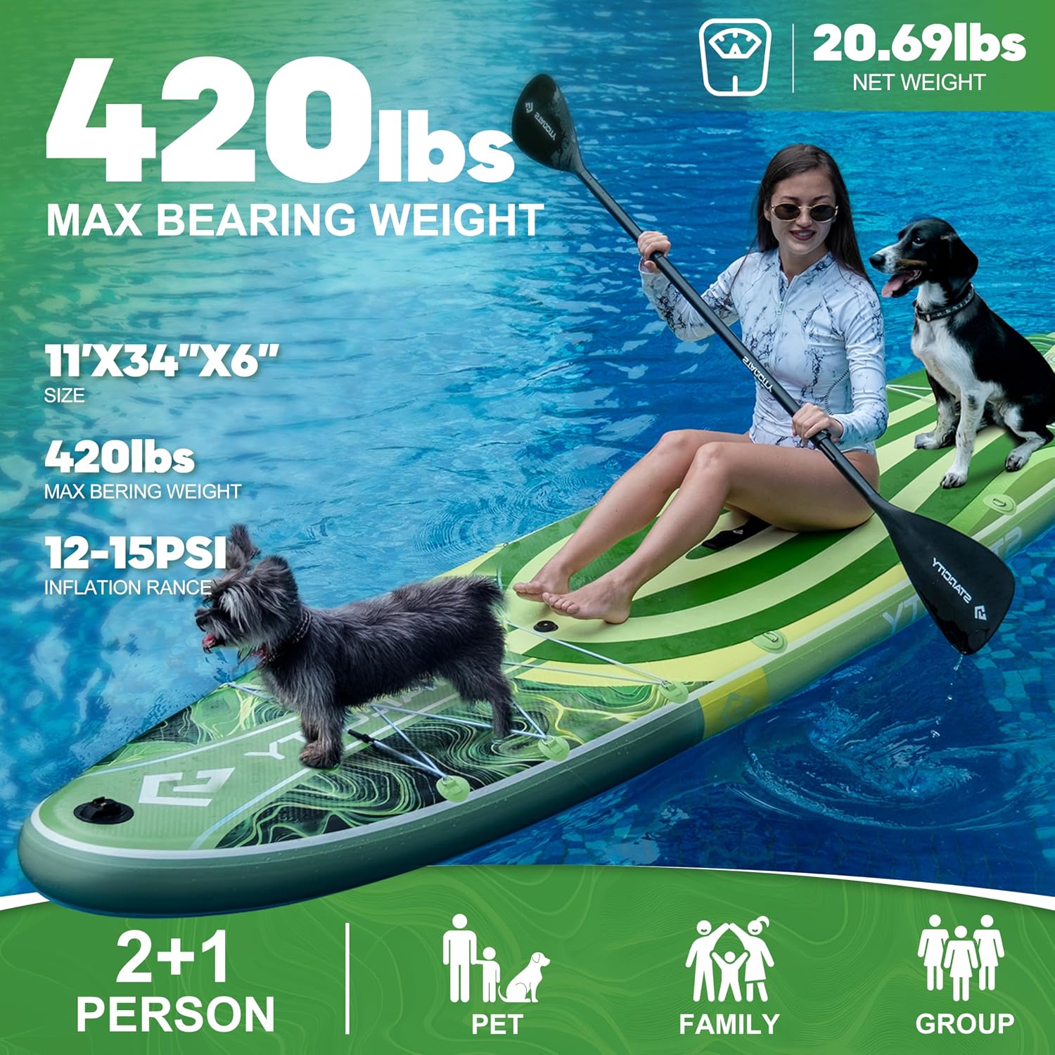Starcity 11'6'*34'*6' Stand Up Paddle Board,Inflatable Paddle Boards for Adults w/a Simple and Non Slip Design, Moderate Length and Easy Operation, Suitable for Adults.