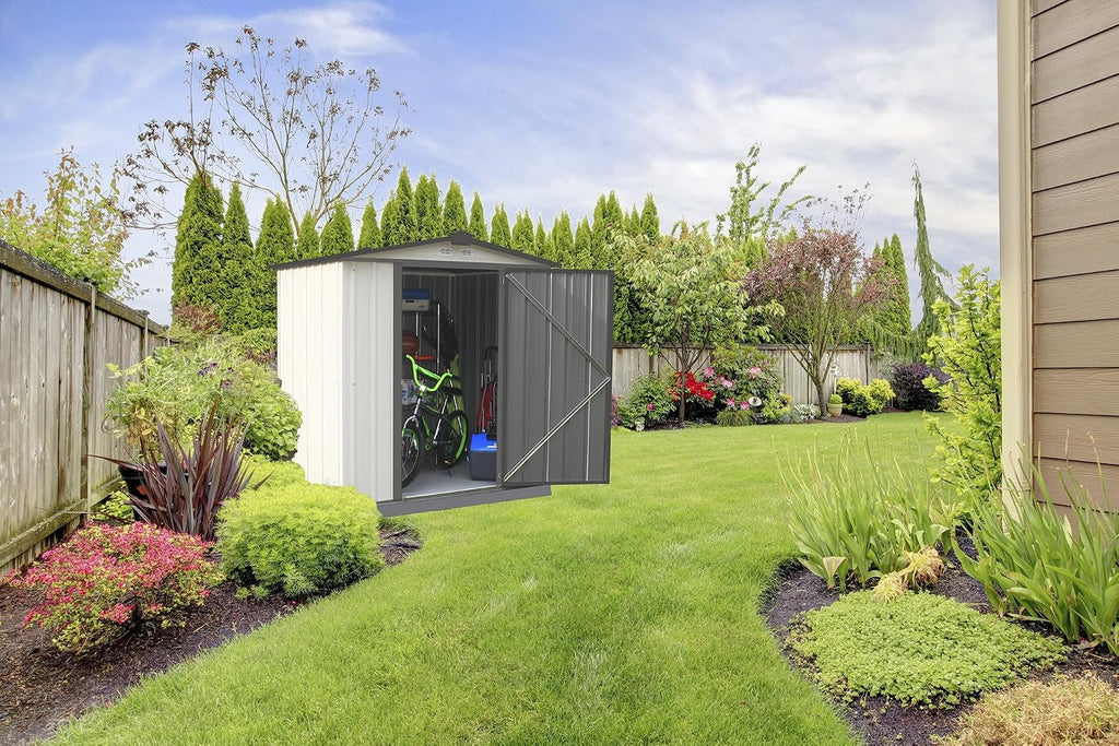 ARROW 6' x 5' EZEE Galvanized Steel Low Gable Shed Cream with Charcoal, Storage Shed with Peak Style Roof