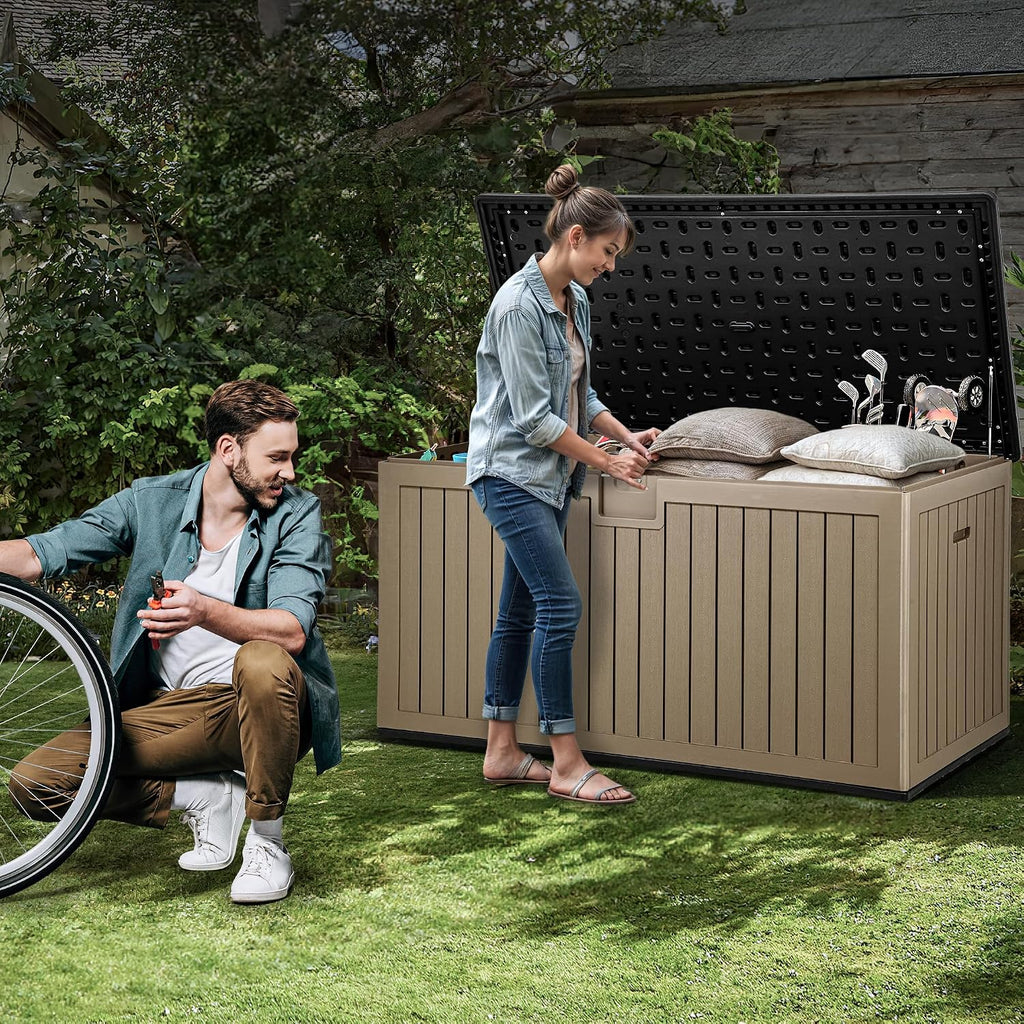 YITAHOME 260 Gallon Large Deck Box with Divider & Side Handles, Outdoor Double-Wall Storage for Patio Furniture Cushions, Garden Pool Accessories, Waterproof & Lockable