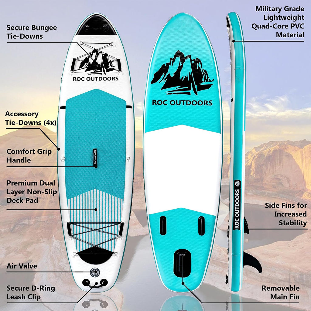 Roc Inflatable Stand Up Paddle Board with Premium SUP Paddle Board Accessories, Wide Stable Design, Non-Slip Comfort Deck for Youth & Adults
