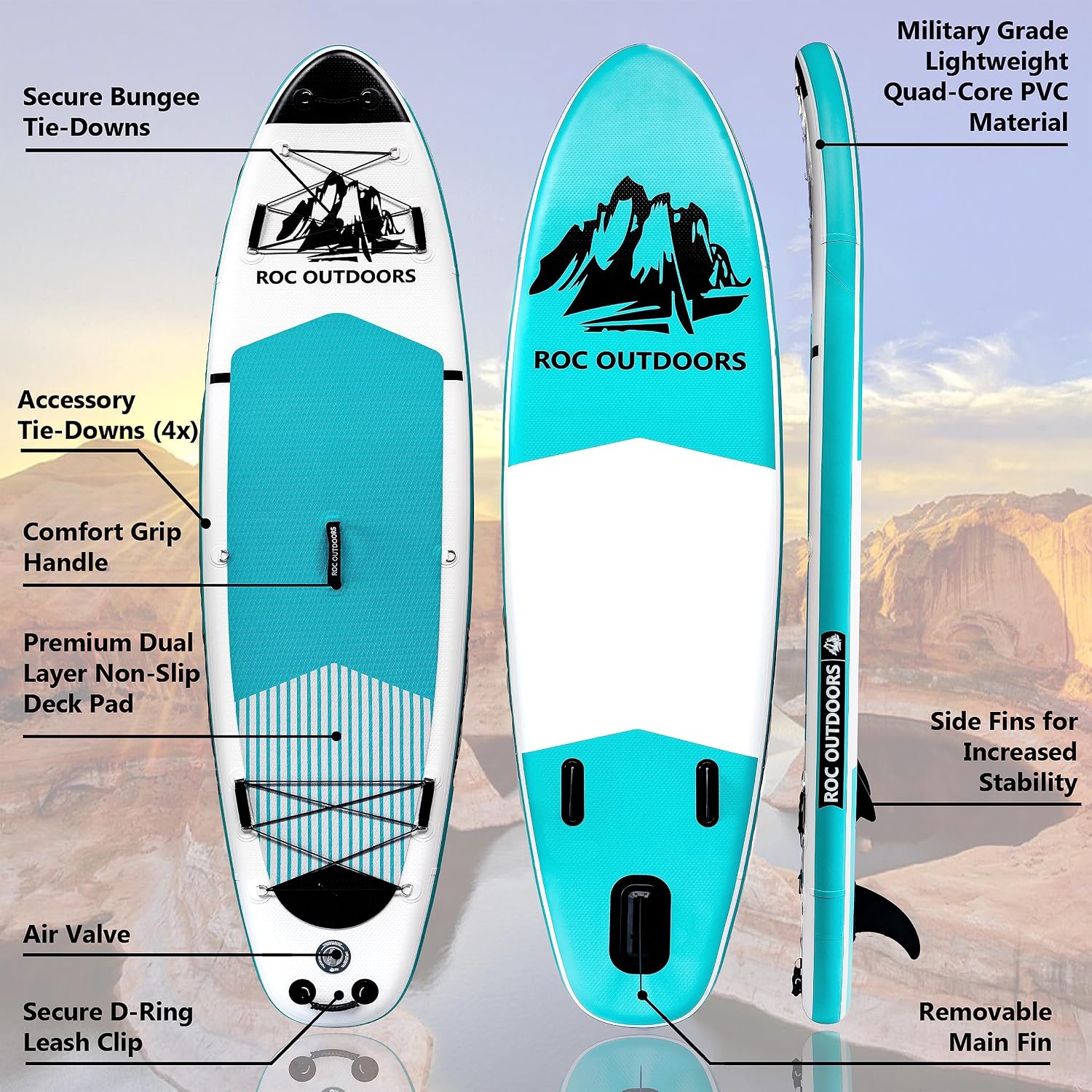 Roc Inflatable Stand Up Paddle Board with Premium SUP Paddle Board Accessories, Wide Stable Design, Non-Slip Comfort Deck for Youth & Adults