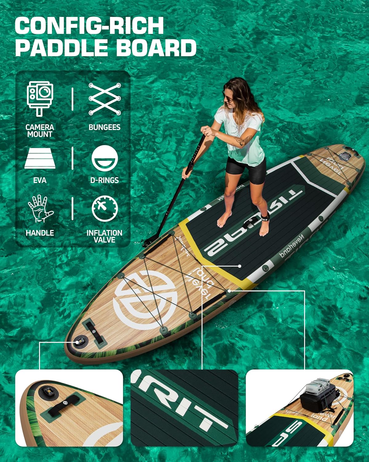 11'6×35' Super Wide Inflatable Stand Up Paddle Board, Ultra Stable SUP Board for Adults, 450lb Capacity with Shoulder Strap, 100L Backpack, Removable US Fin, Floating Paddle, Safety Leash