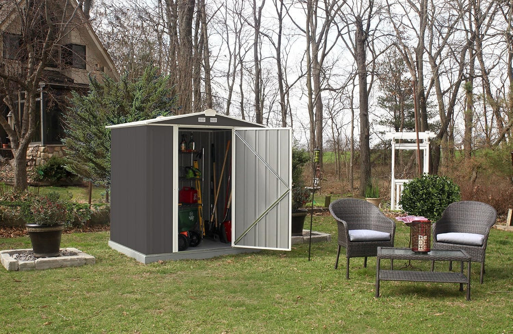 Arrow 6' x 5' EZEE Galvanized Steel Low Gable Shed Charcoal with Cream, Storage Shed with Peak Style Roof