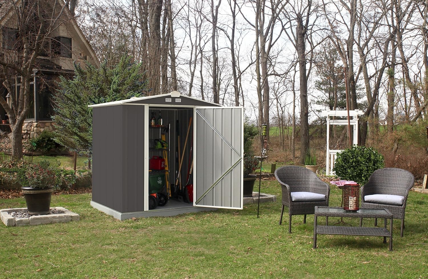 Arrow 6' x 5' EZEE Galvanized Steel Low Gable Shed Charcoal with Cream, Storage Shed with Peak Style Roof
