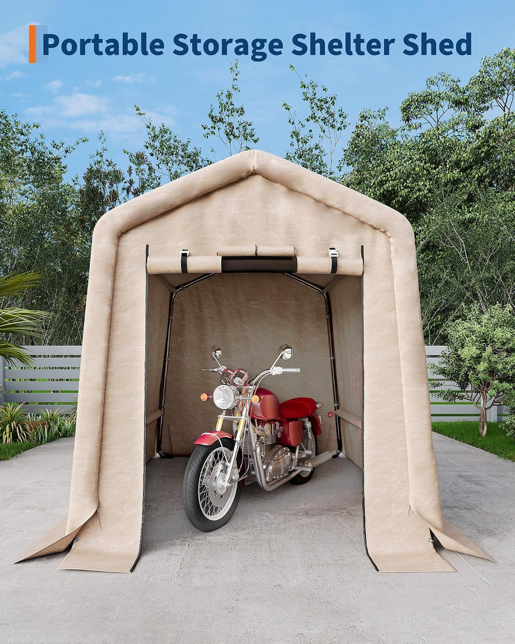6x6FT Outdoor Portable Storage Shed with Roll-Up Door & Vent, 240G Heavy-Duty Shelter Waterproof PE Tarp, UV-Resistant Storage Sheds for Motorcycle, Firewood, Garden and Tools, Gray (Khaki, 6x6FT)
