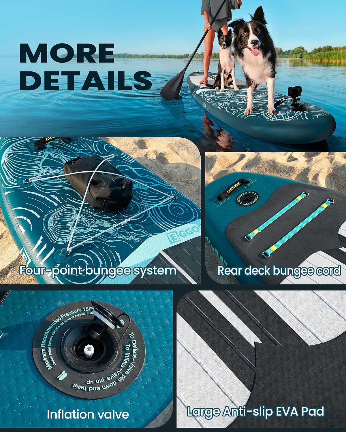 Inflatable Paddle Board,Stand Up Paddle Board Set, Extra Wide SUP Board with Removable Fin, Floating Paddle, Hand Pump, Waterproof Phone Pouch,Traveling Board