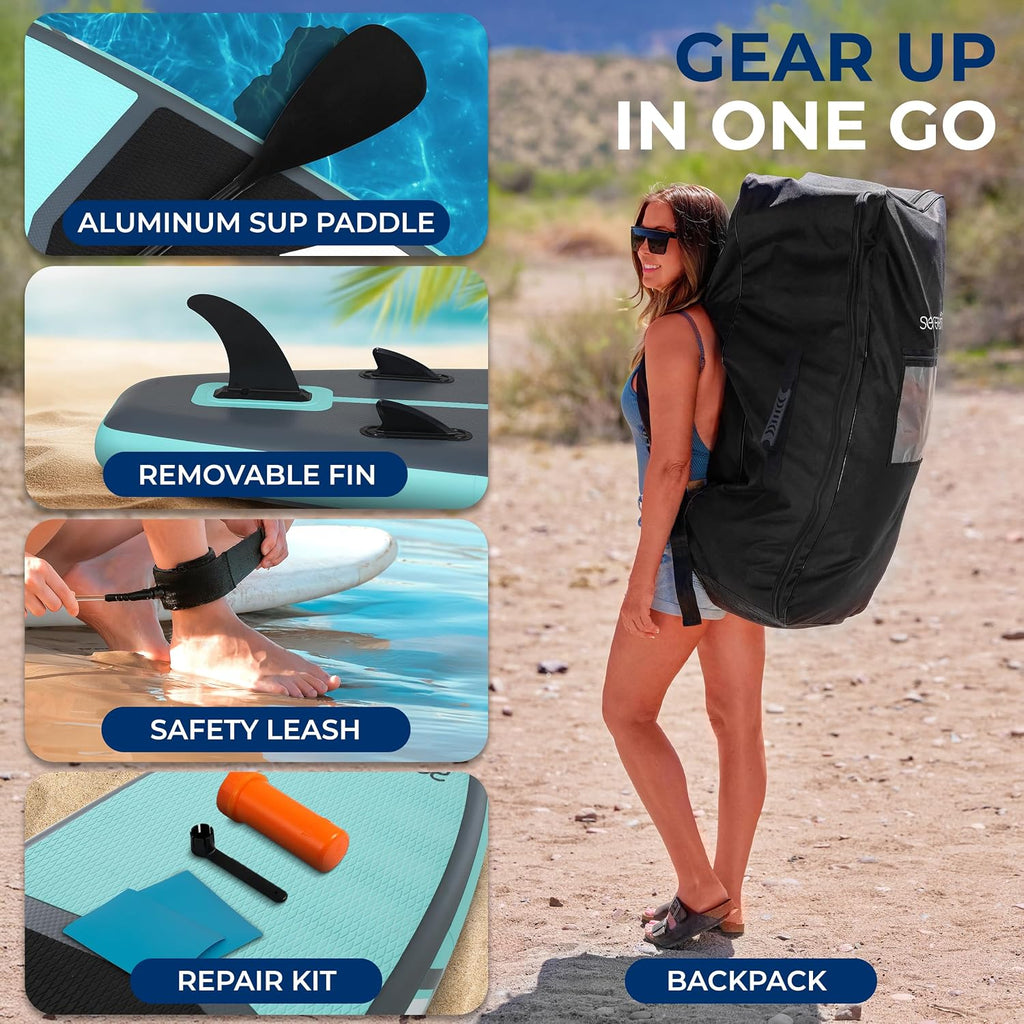 SereneLife XL Inflatable Stand Up Paddle Board – Extra-Wide, Pet & Family-Friendly SUP for Adults, Kids & Pets – Non-Slip Deck, Lightweight Stable Design, Premium Accessories - 440 lbs Capacity